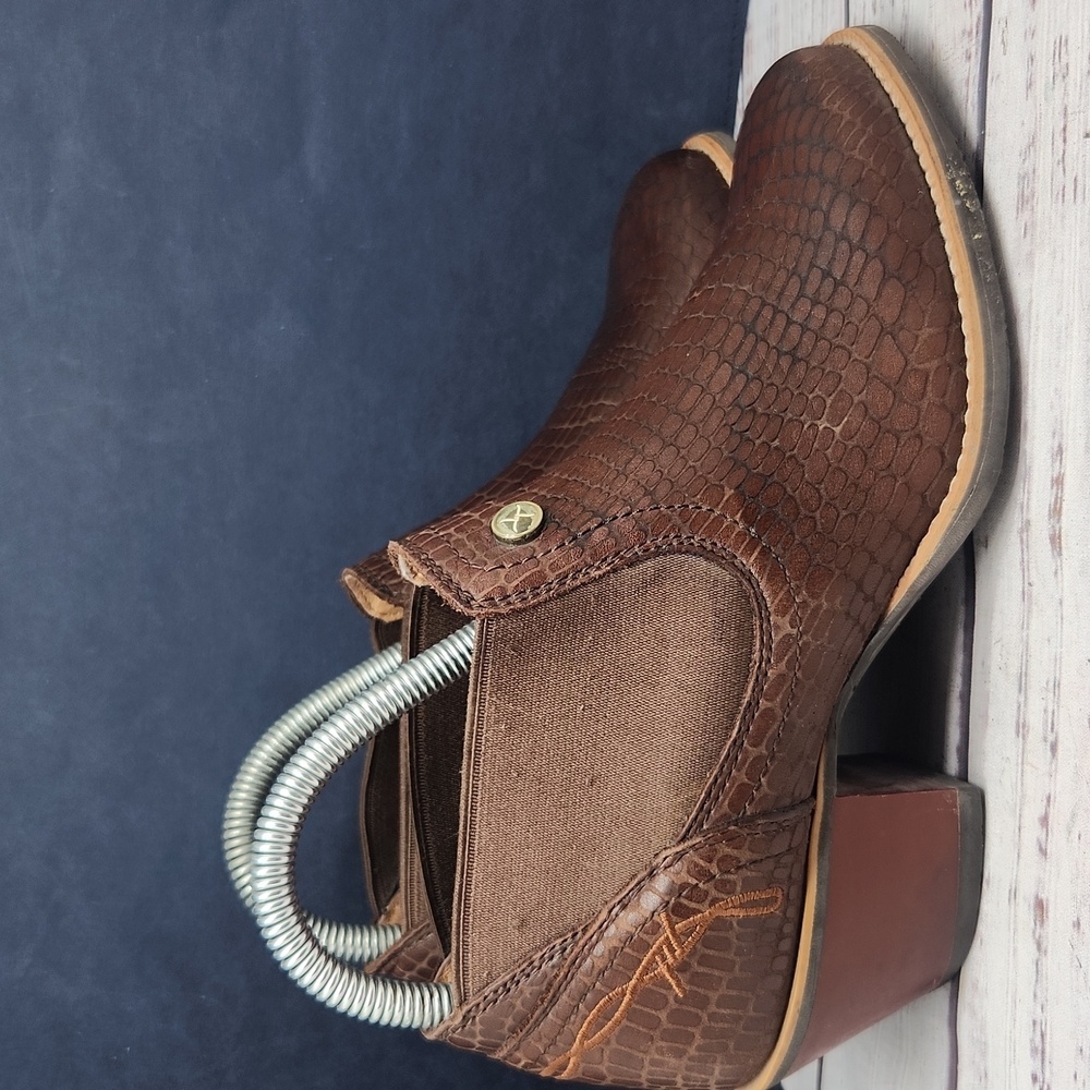 Twisted X | EUC Reptile Croc Embossed Leather Booties Ankle Boots Western Size 6 - Picture 5 of 9